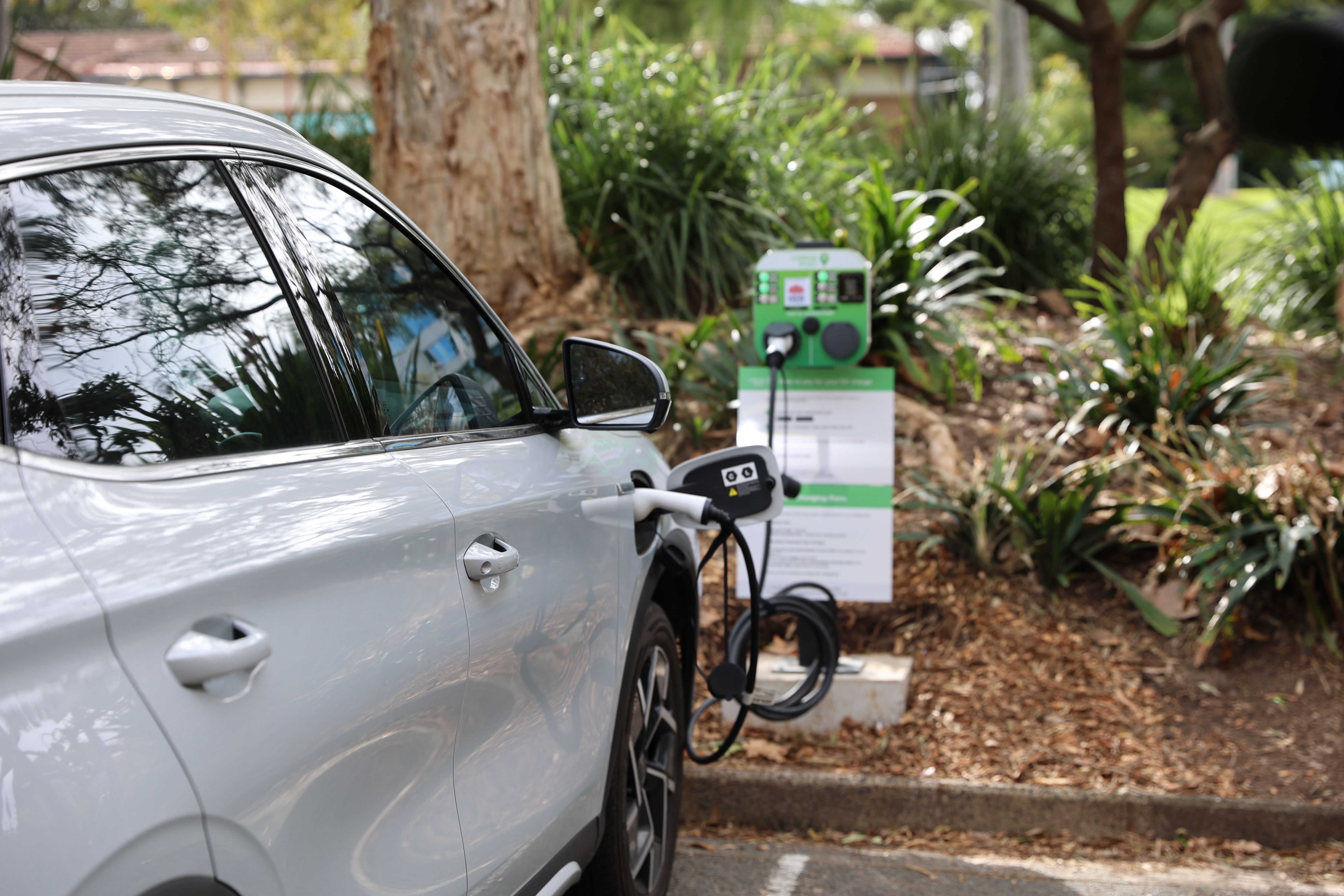 White electric vehicle charging